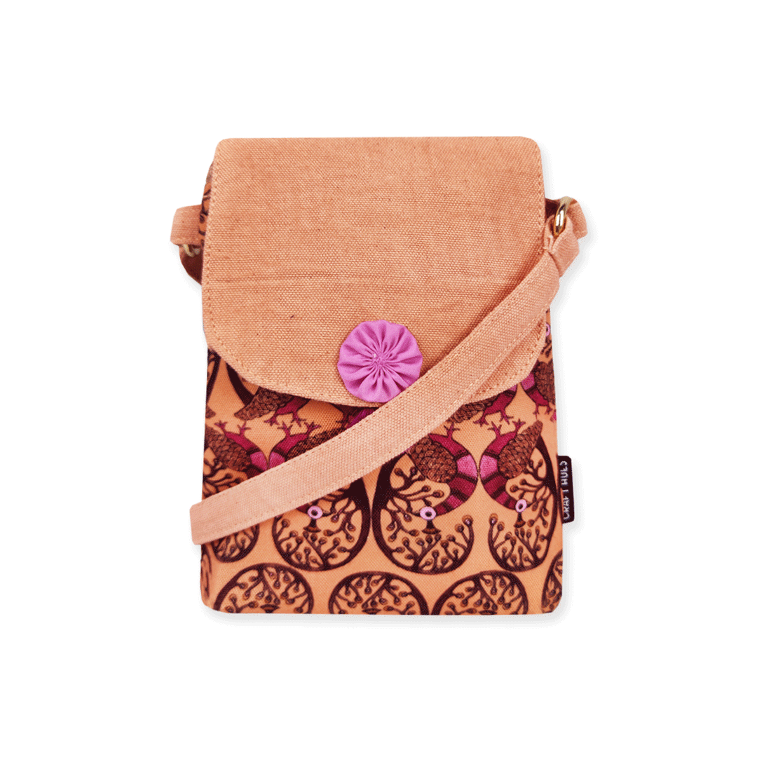 Mobile Sling Bag/Mini Wallet Combo- Gond Peach Peacock