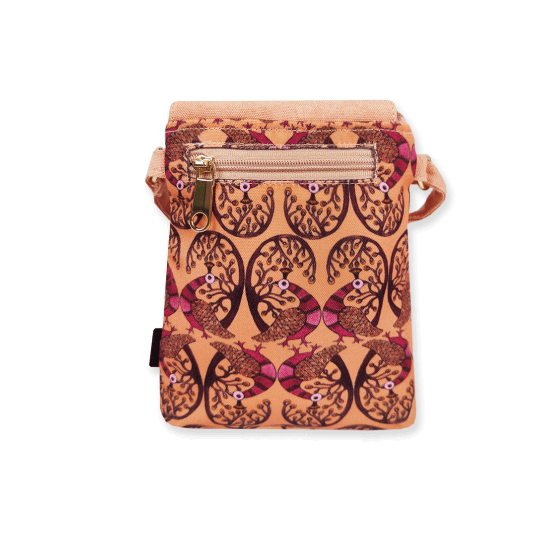 Mobile Sling Bag/Mini Wallet Combo- Gond Peach Peacock