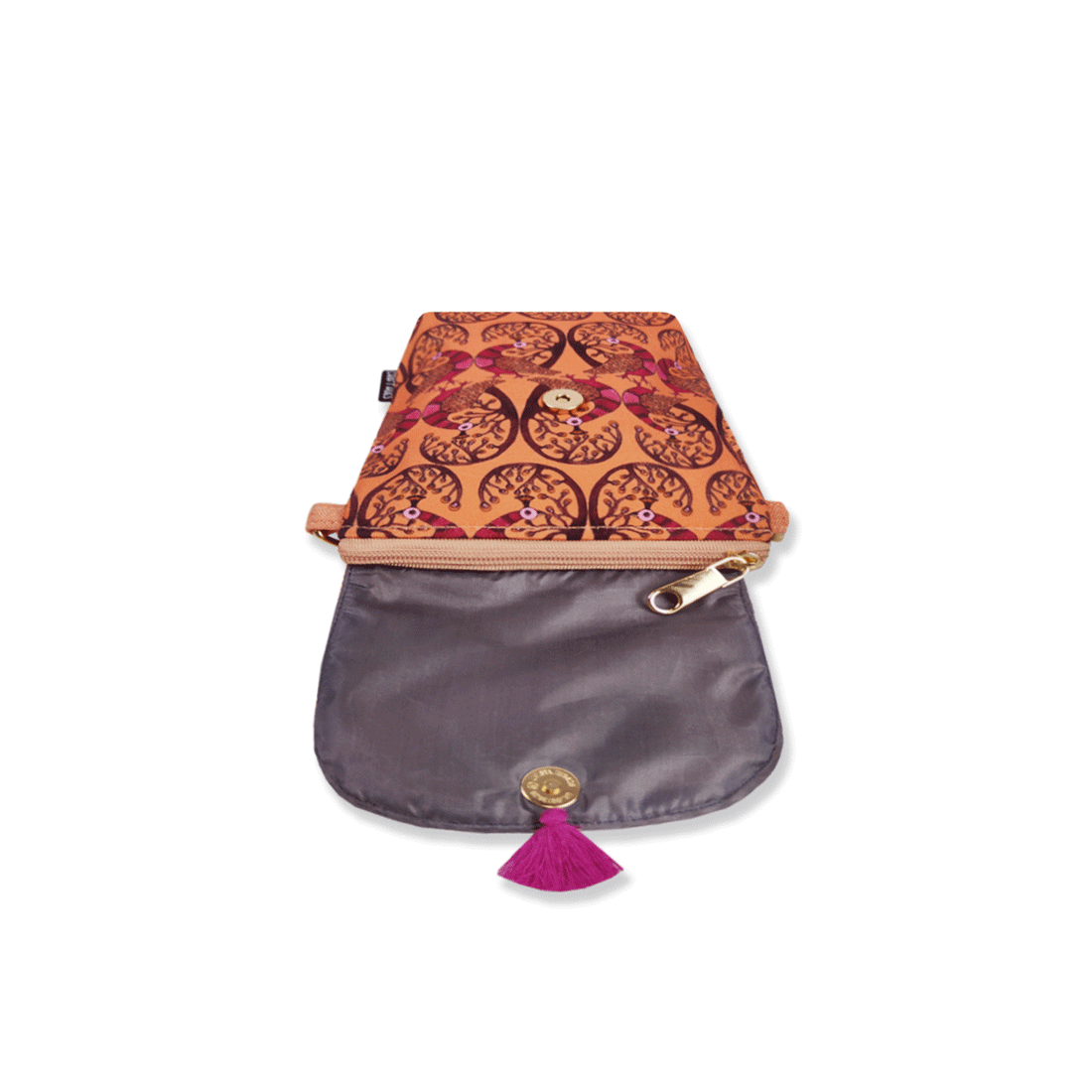 Mobile Sling Bag/Mini Wallet Combo- Gond Peach Peacock