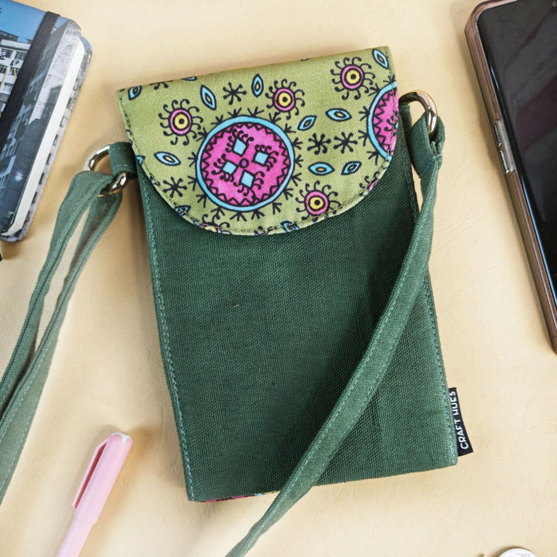 Green-Pink Godna Sling Wallet Combo