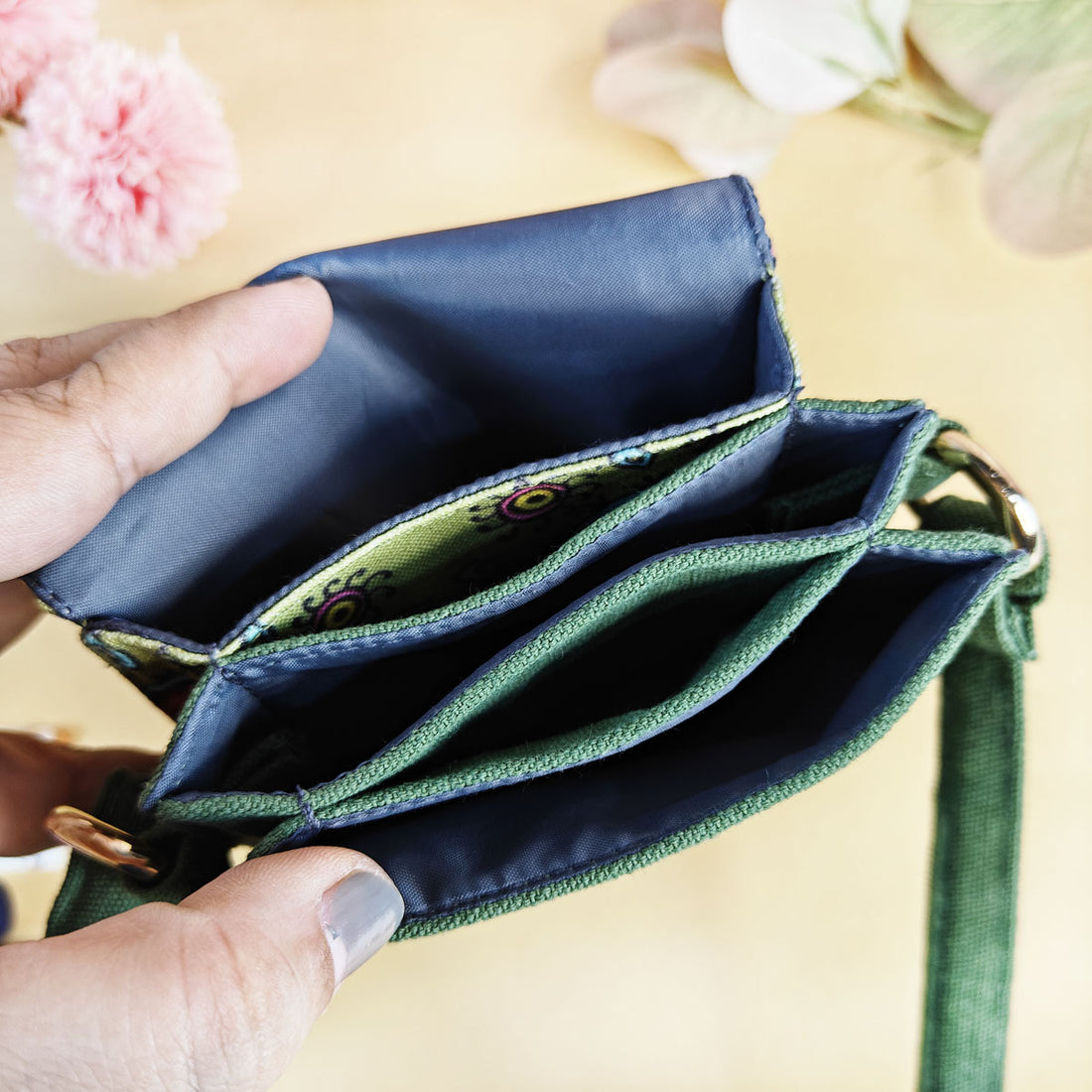 Green-Pink Godna Sling Wallet Combo