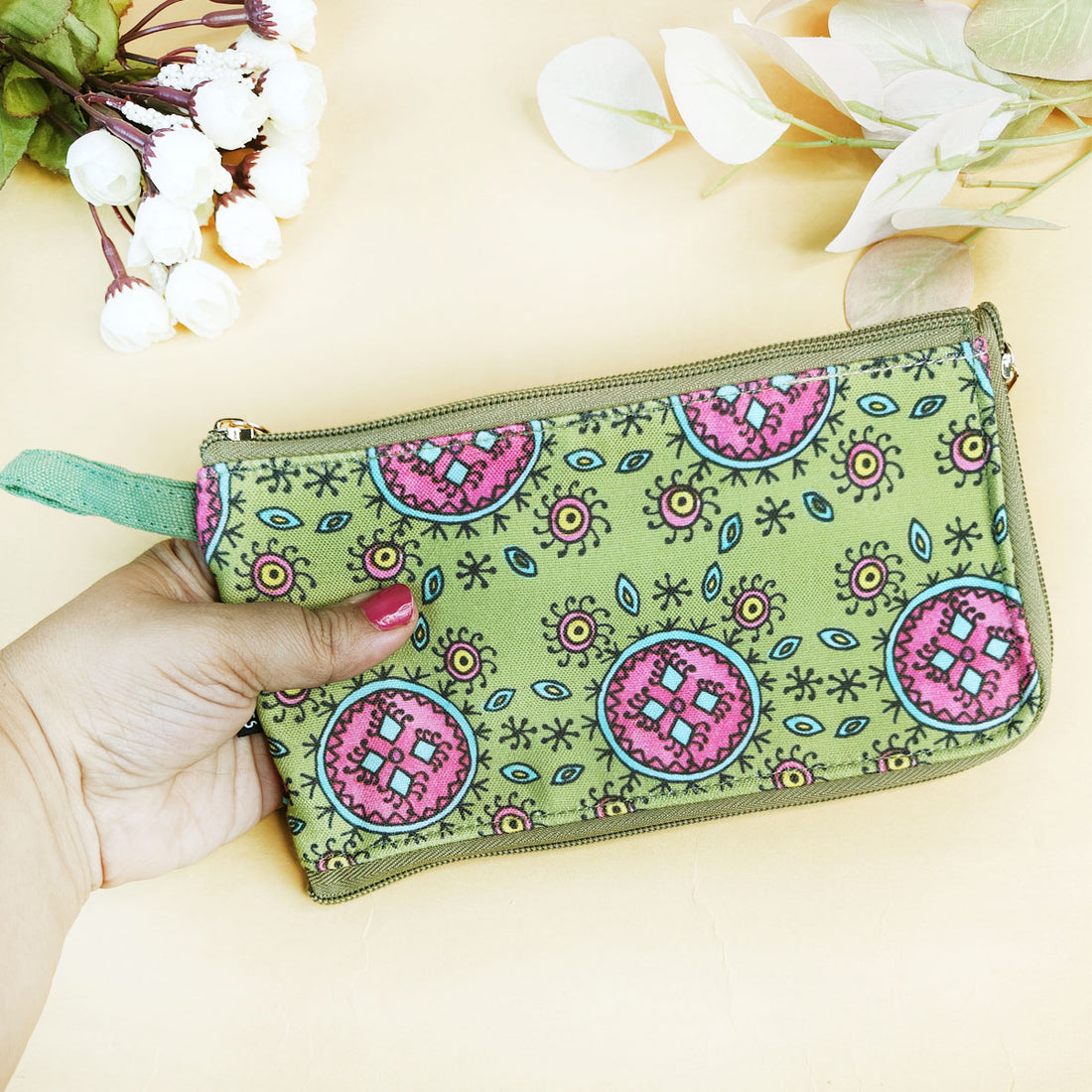 Green-Pink Godna Sling Wallet Combo