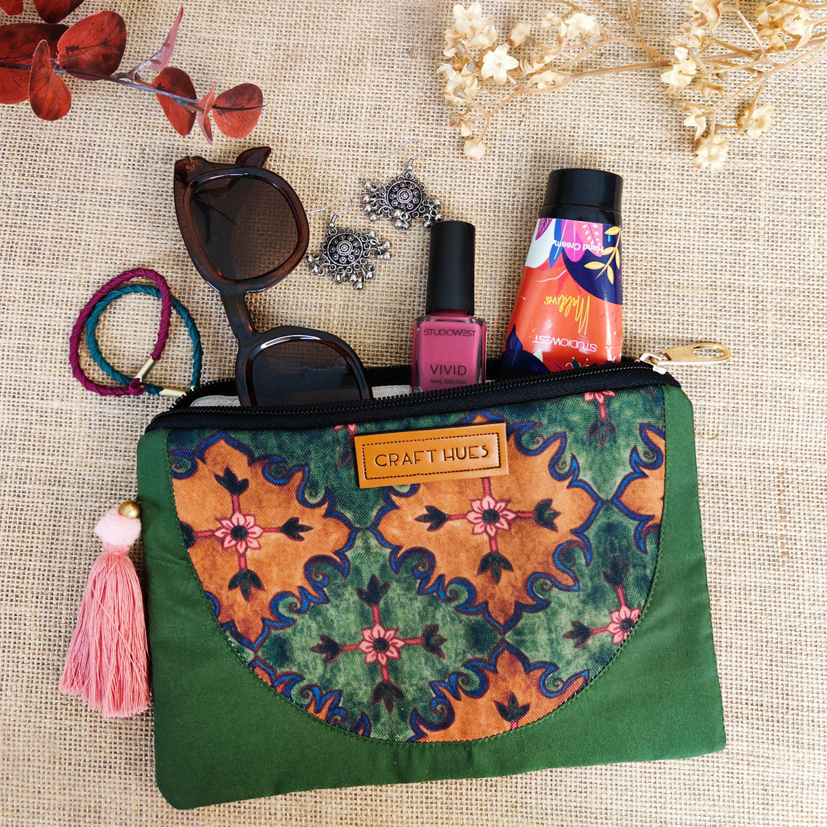 Green Mughal Art Canvas Tote/Pouch Combo