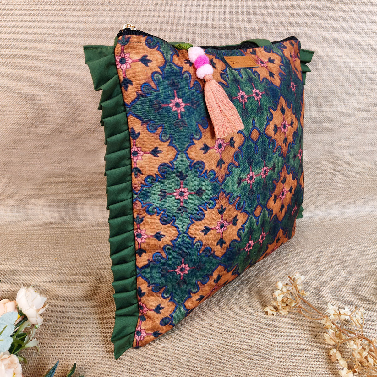 Green Mughal Art Canvas Tote/Pouch Combo