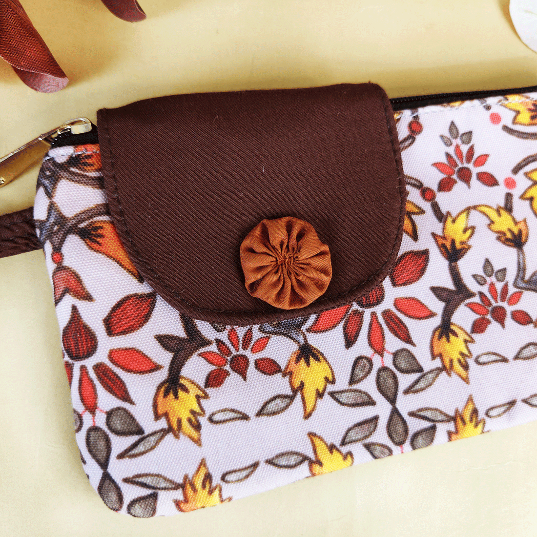 Side Flap Wallet- Maroon Floral