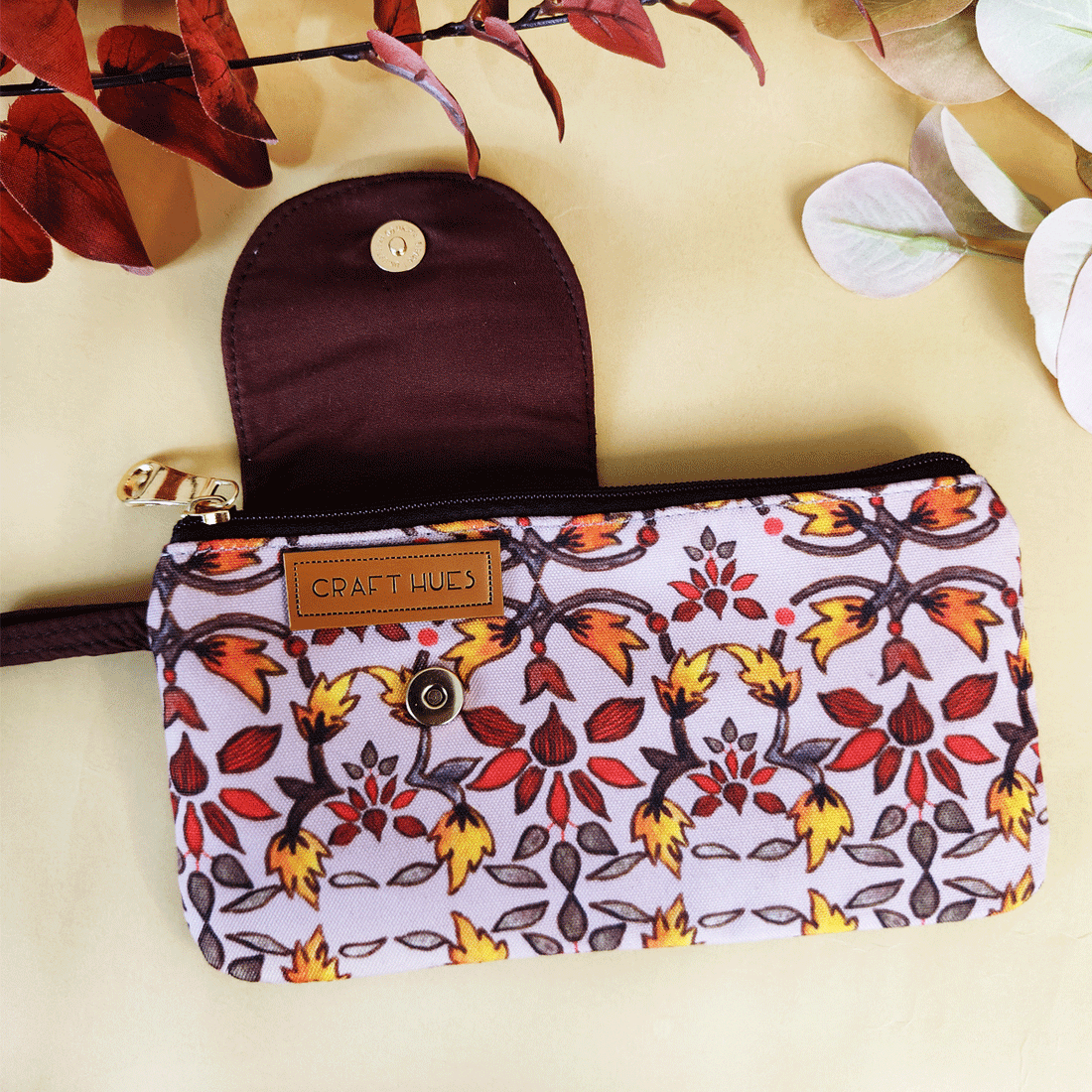 Side Flap Wallet- Maroon Floral