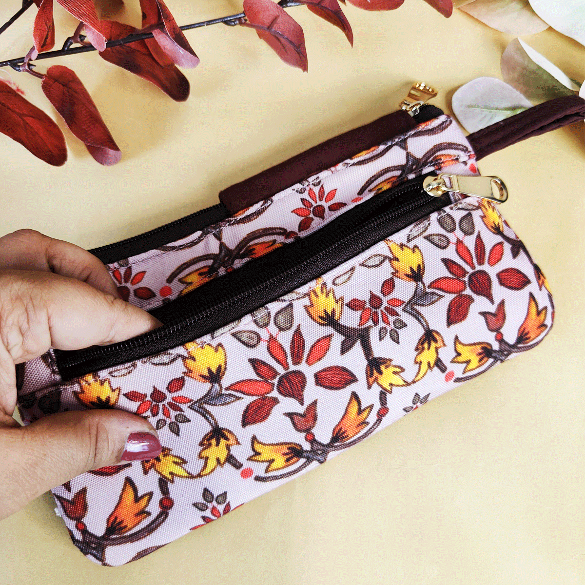 Side Flap Wallet- Maroon Floral