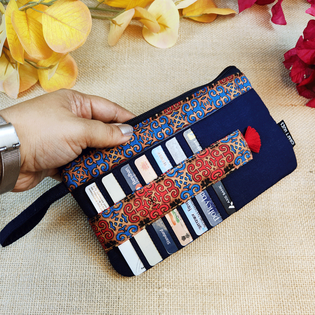 Long front card Wallet-Blue-Red Knot