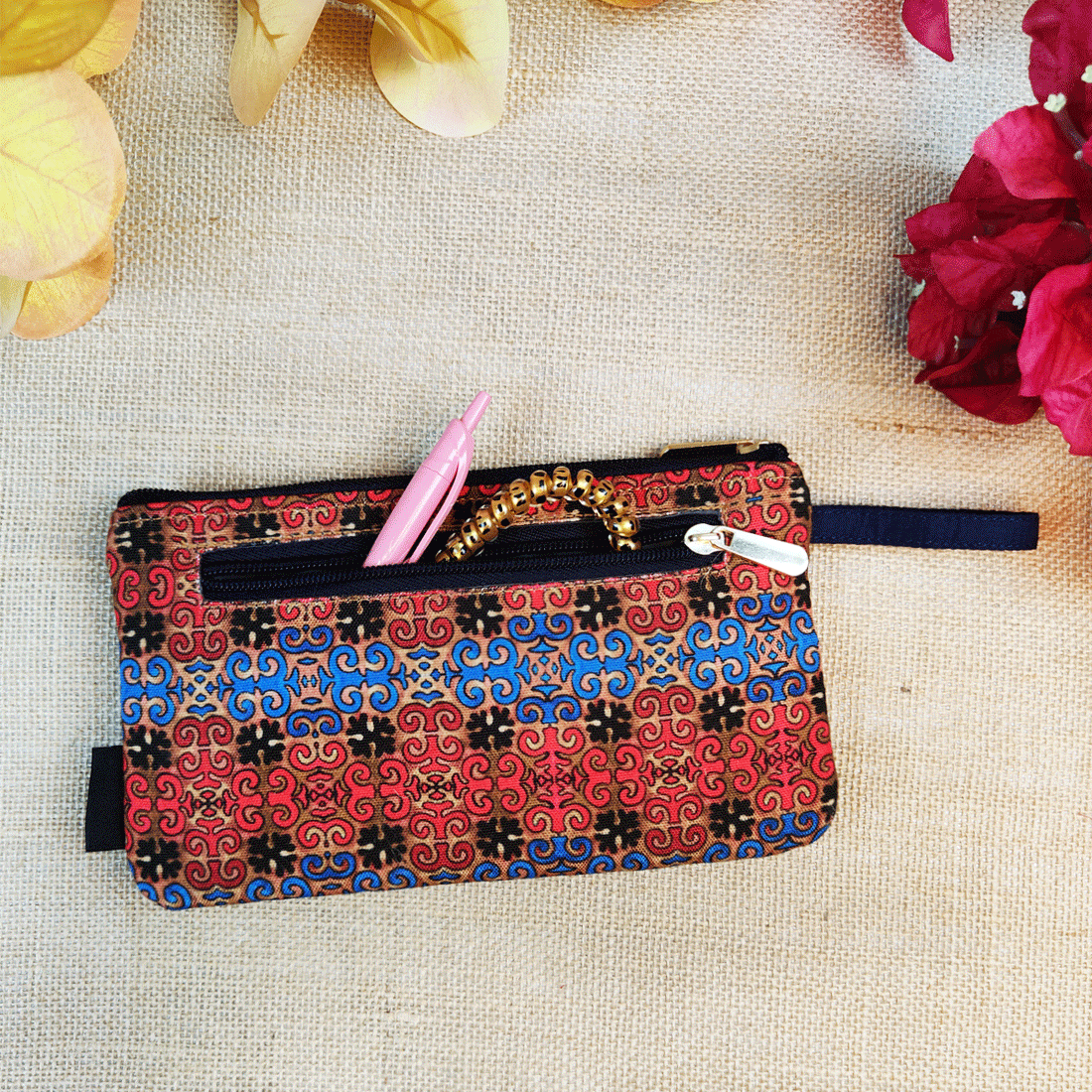 Long front card Wallet-Blue-Red Knot