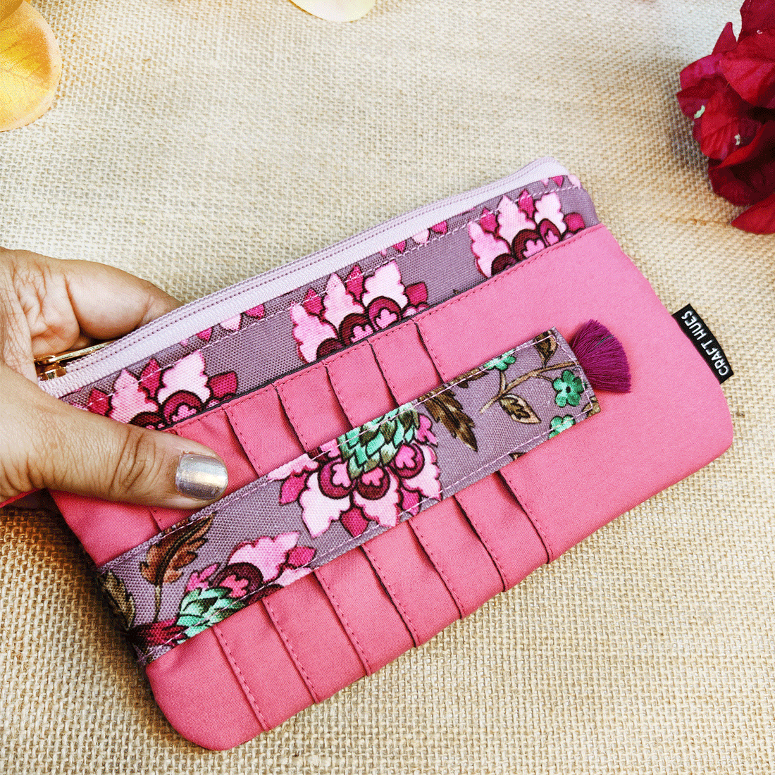 Long front card Wallet-Mauve-pink Garden