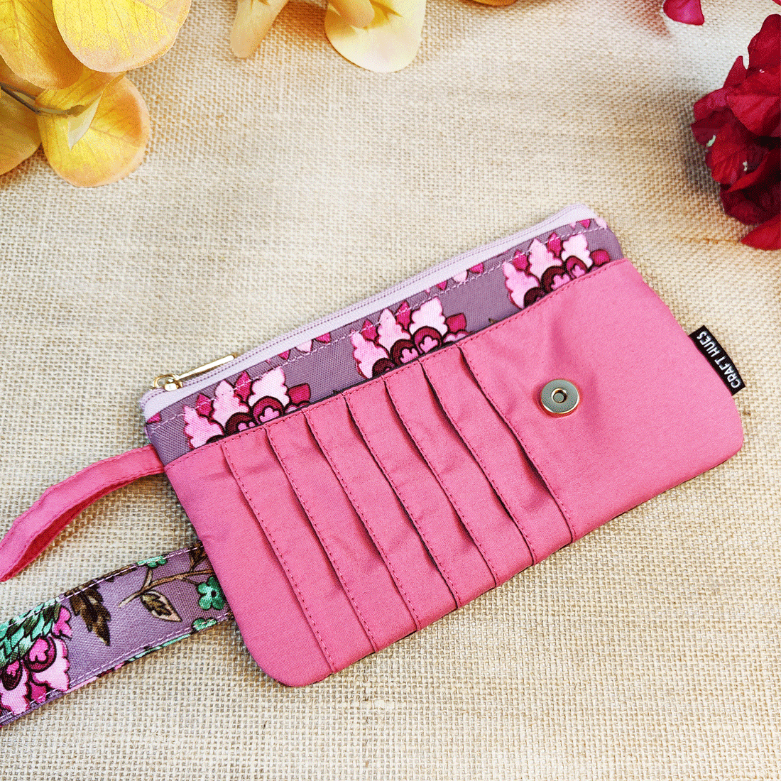 Long front card Wallet-Mauve-pink Garden