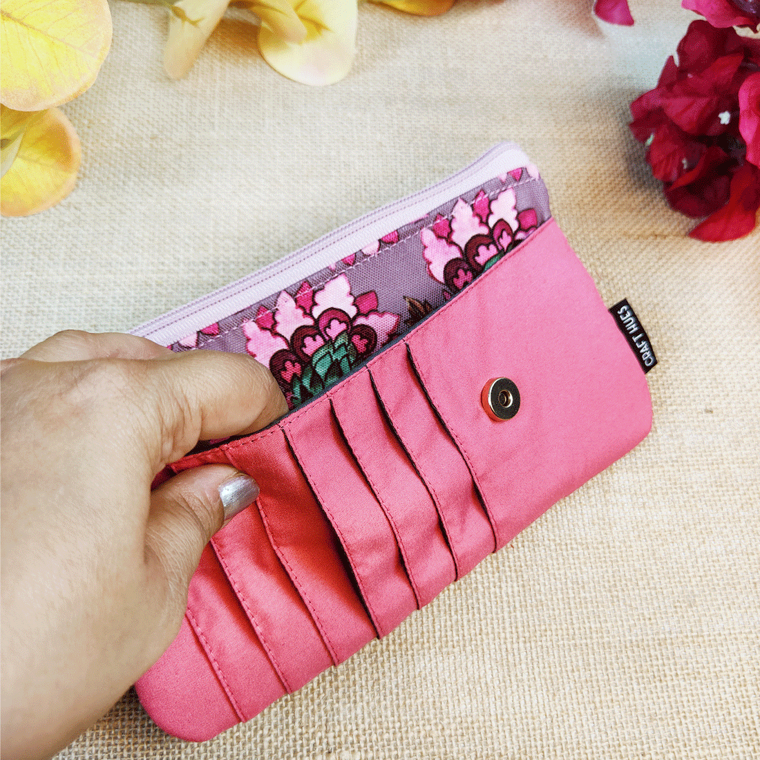 Long front card Wallet-Mauve-pink Garden