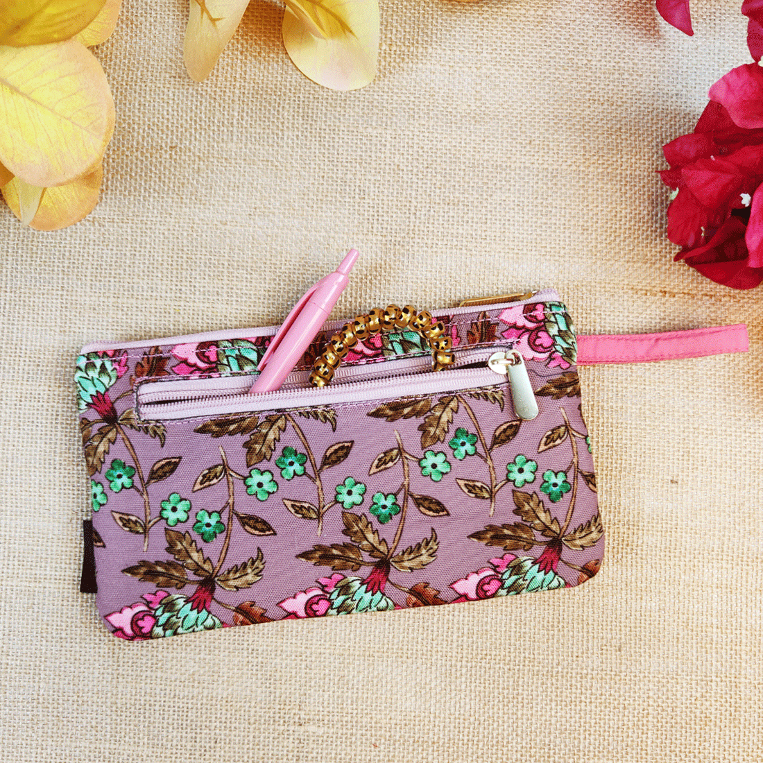 Long front card Wallet-Mauve-pink Garden