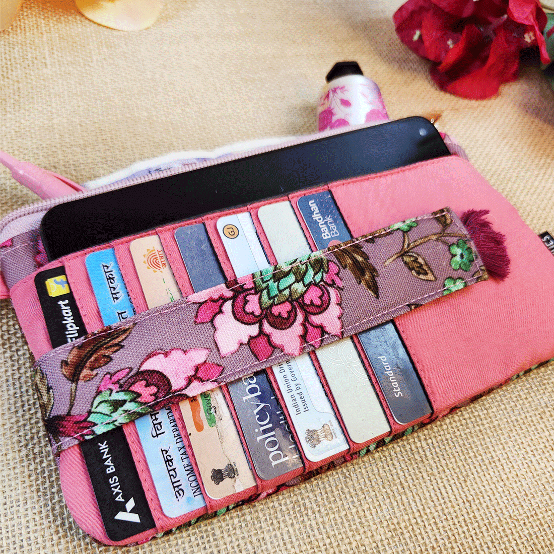 Long front card Wallet-Mauve-pink Garden