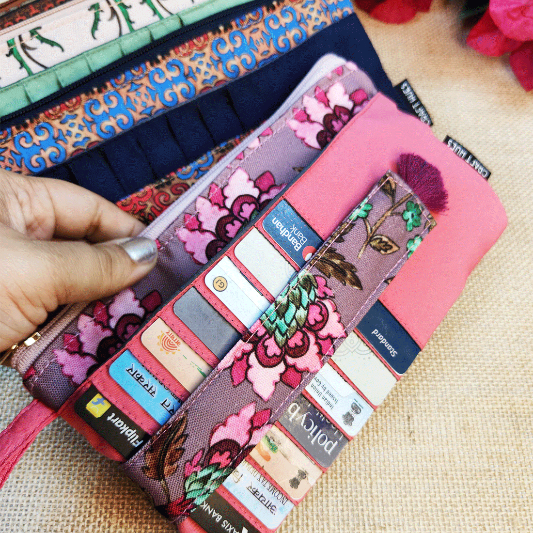 Long front card Wallet-Mauve-pink Garden