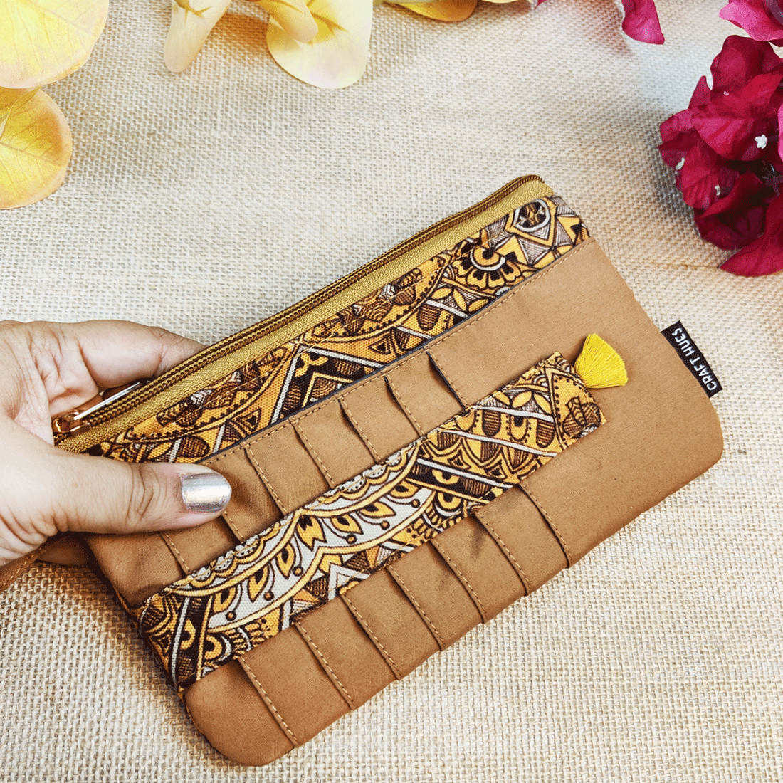 Long front card Wallet-Mustard Madhubani