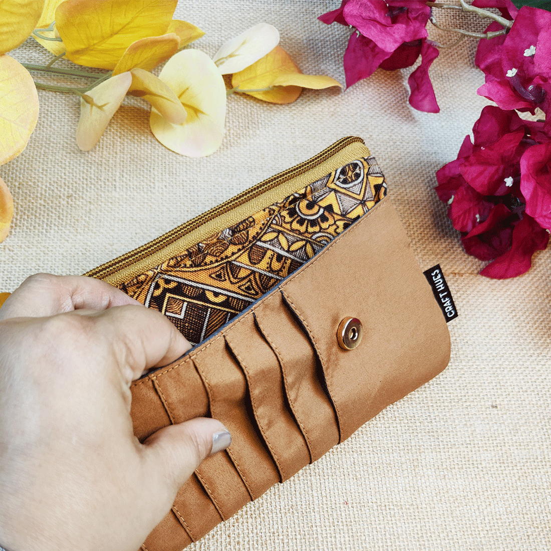 Long front card Wallet-Mustard Madhubani