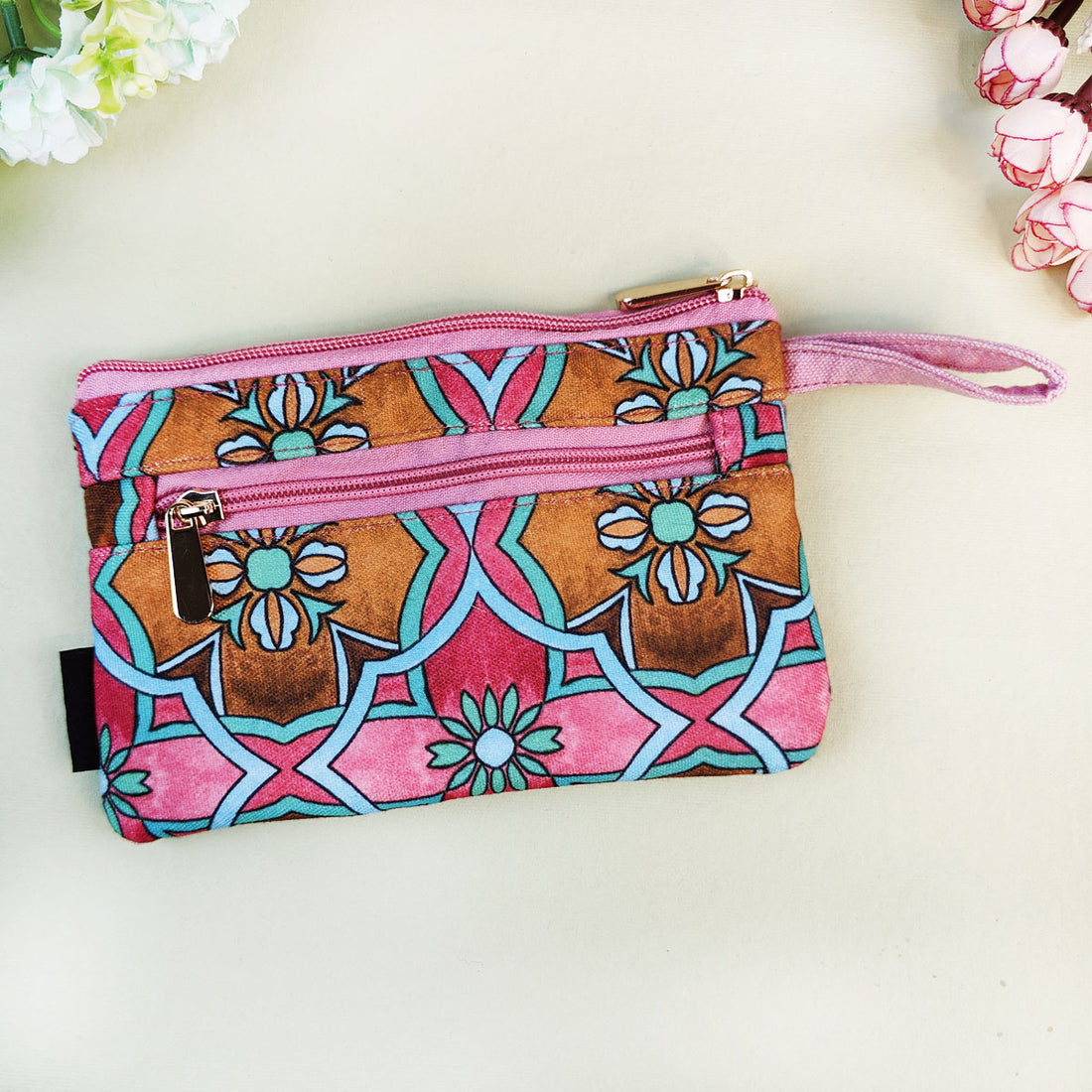 Long Mini Wallet- Pink Tile