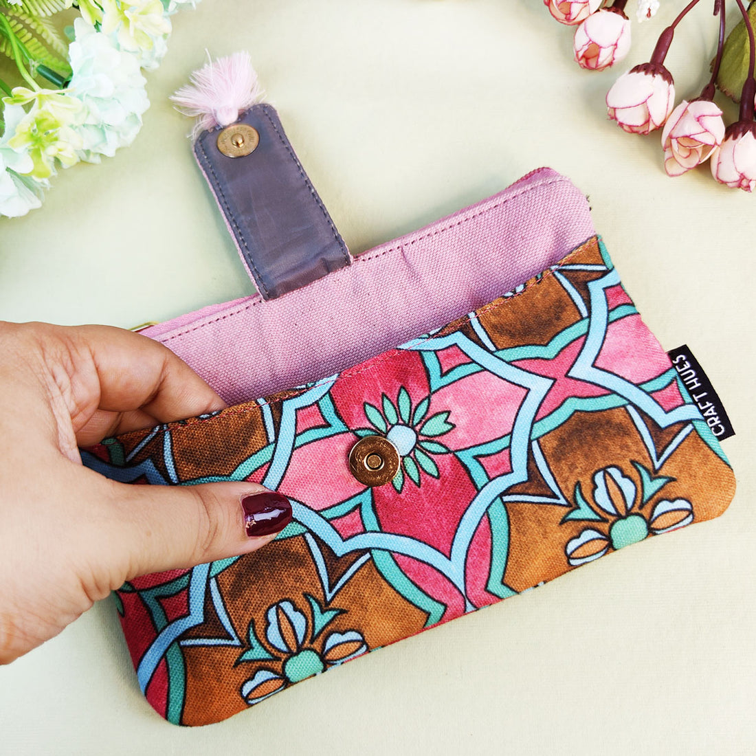 Long Mini Wallet- Pink Tile