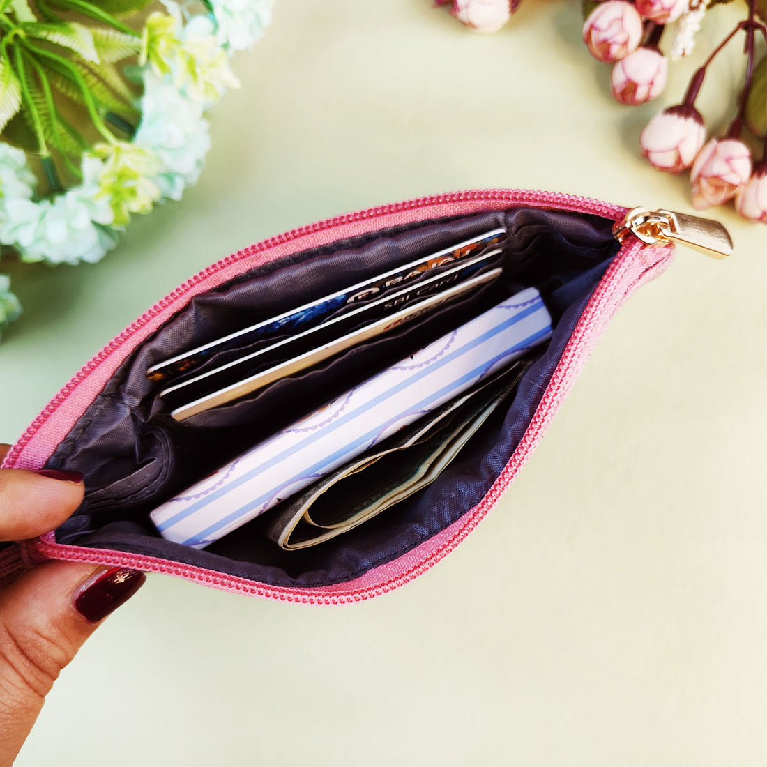 Long Mini Wallet- Pink Tile