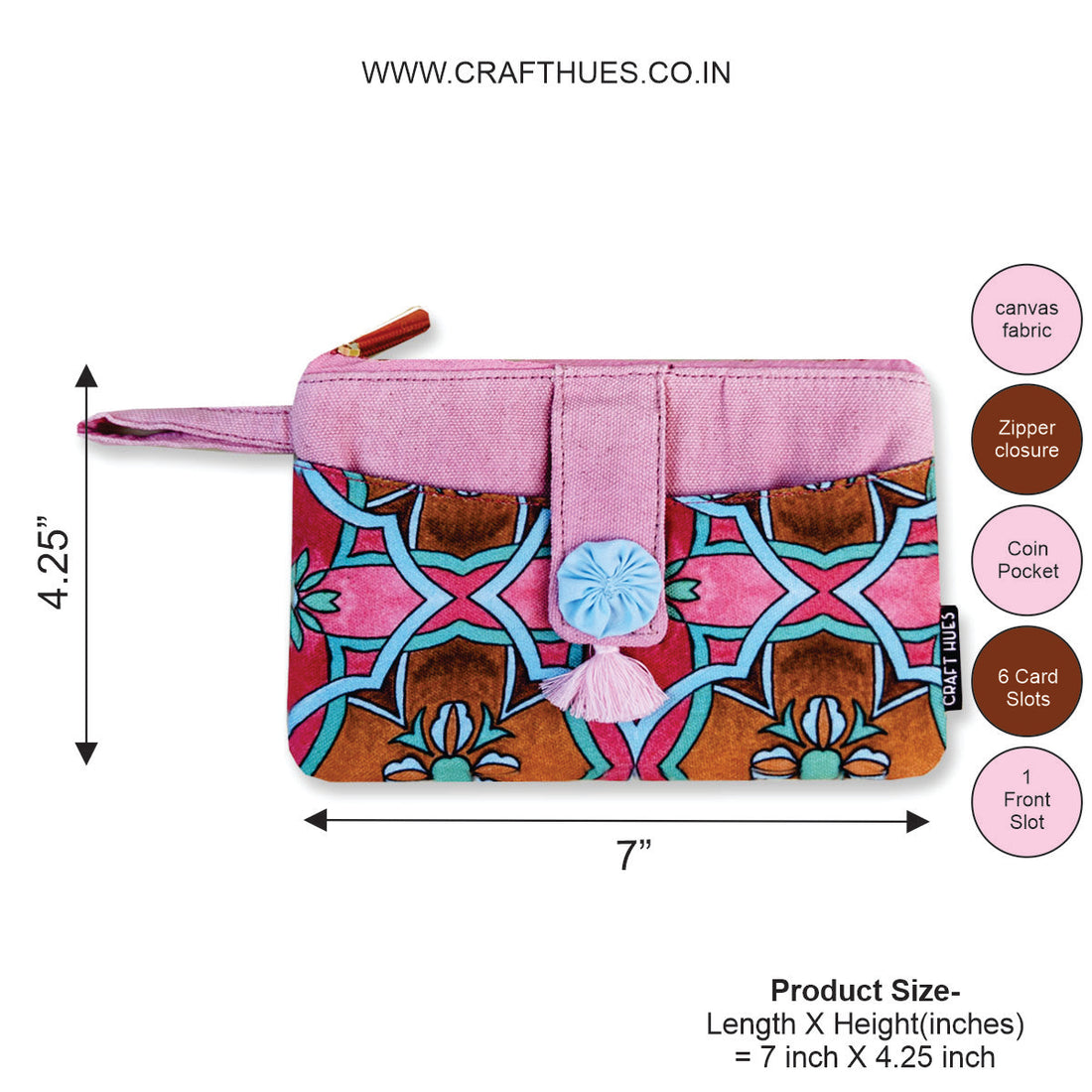 Long Mini Wallet- Pink Tile