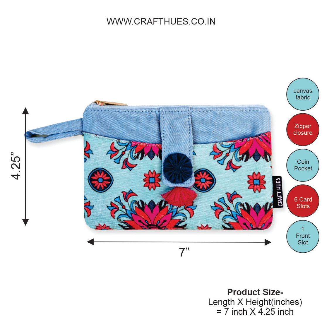 Long Mini Wallet- Red Teal Tile