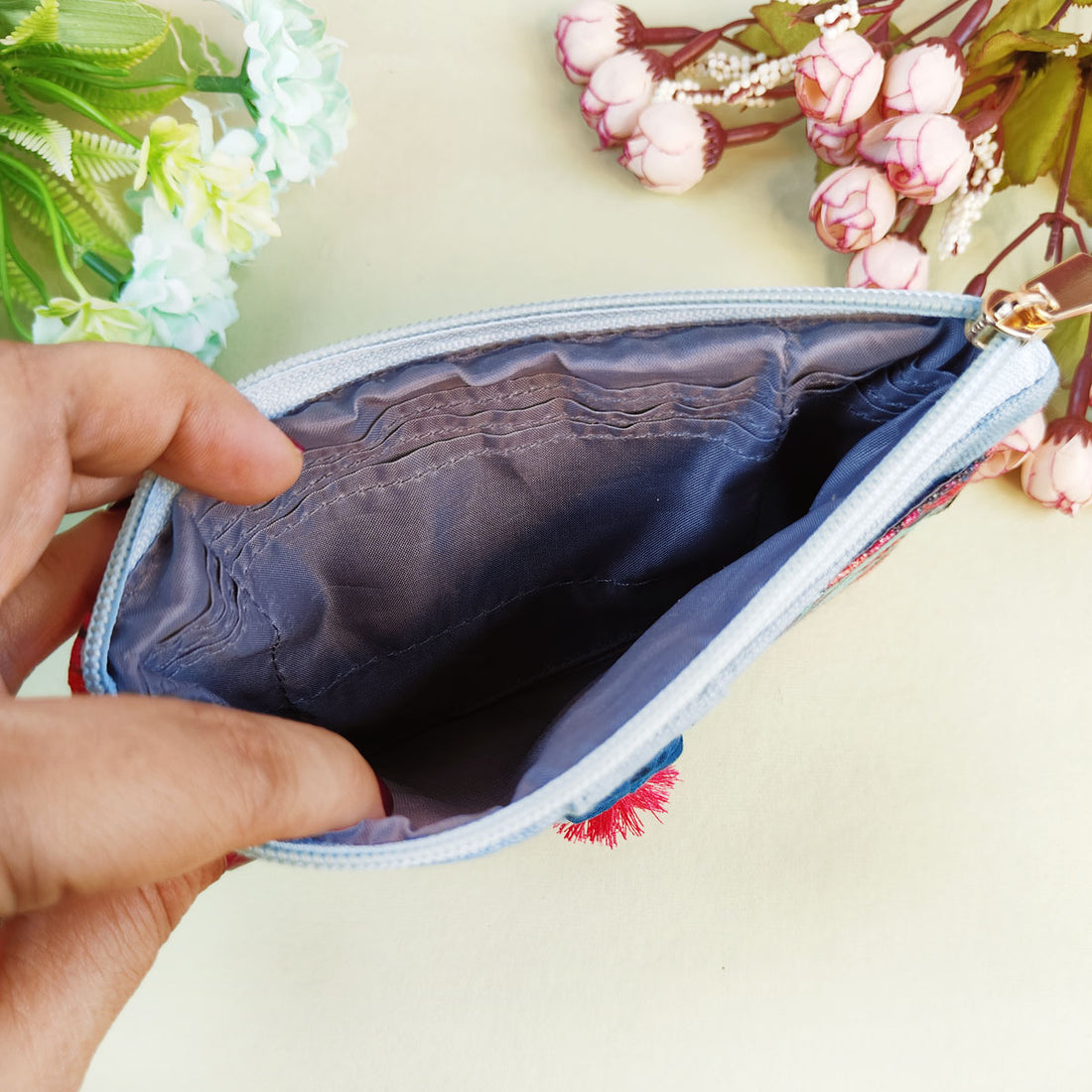 Long Mini Wallet- Red Teal Tile