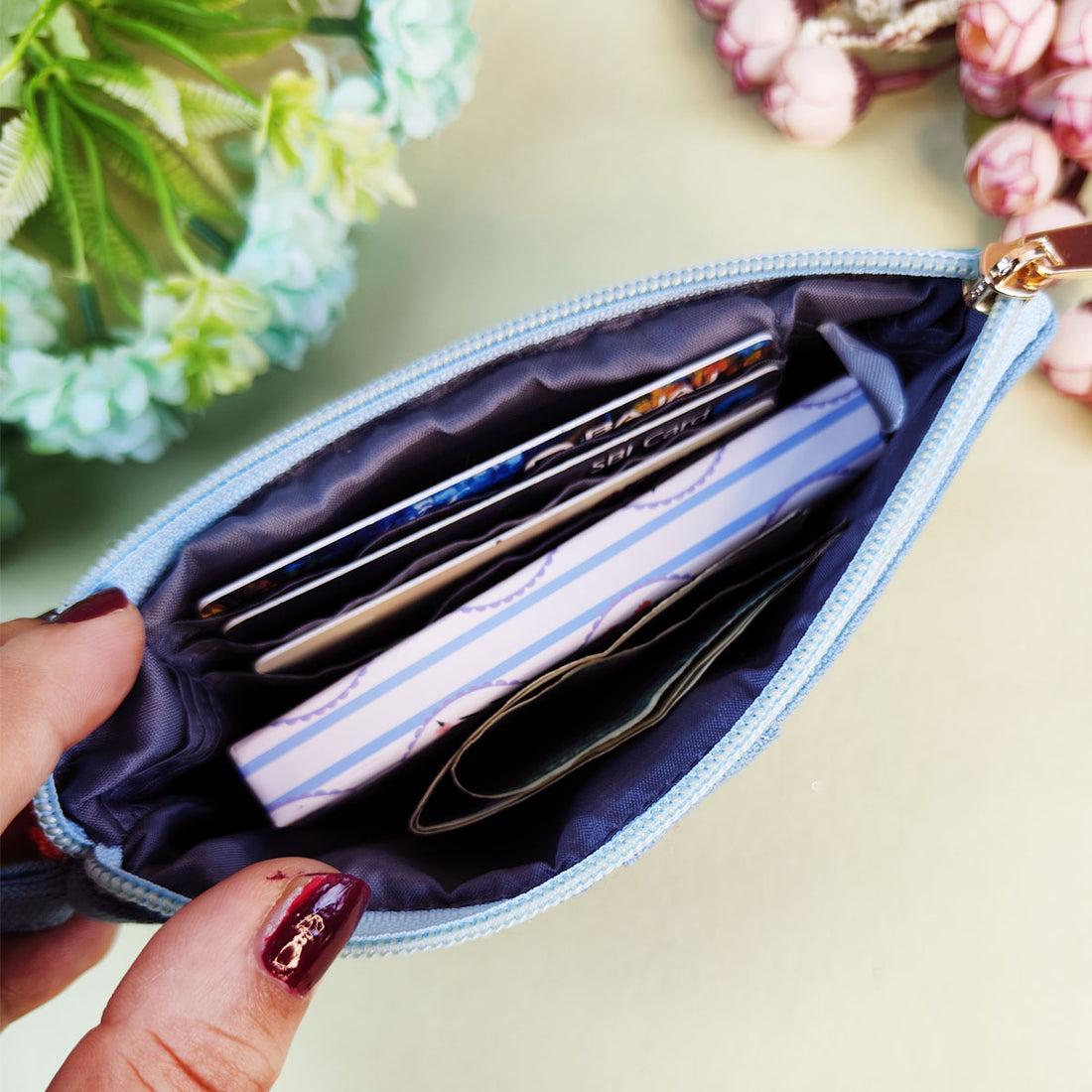 Long Mini Wallet- Red Teal Tile