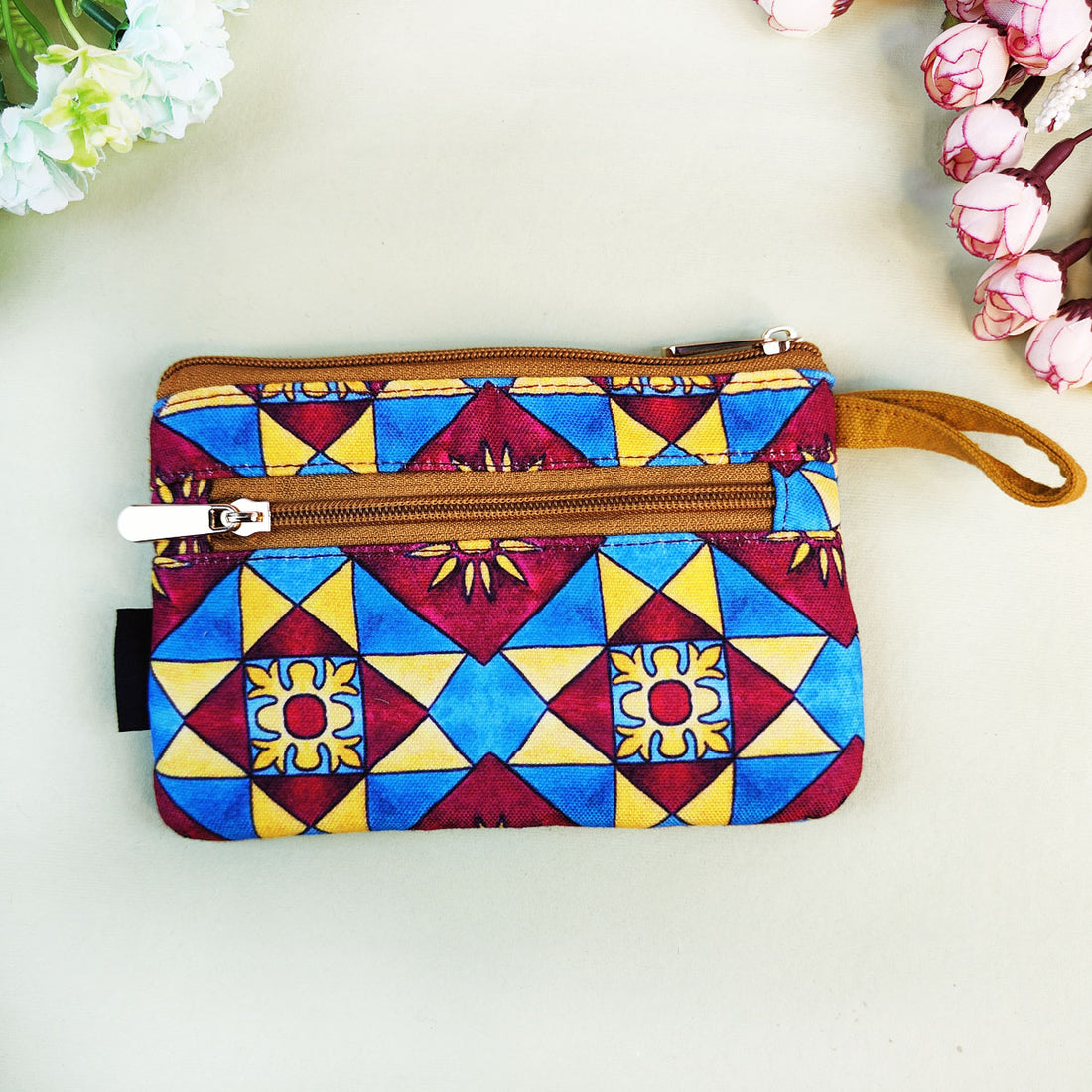 Long Mini Wallet-Blue Maroon Checks