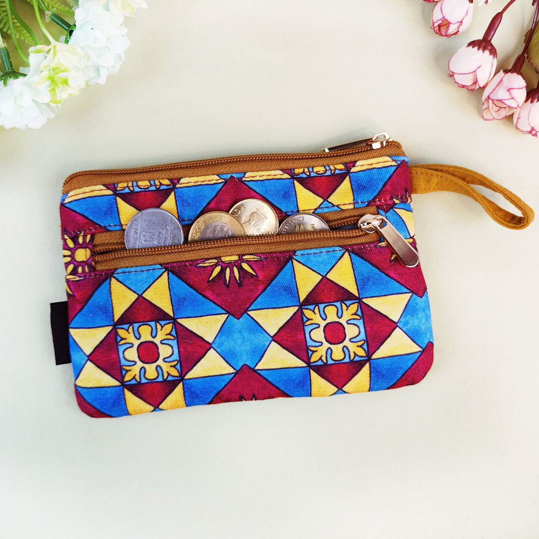 Long Mini Wallet-Blue Maroon Checks