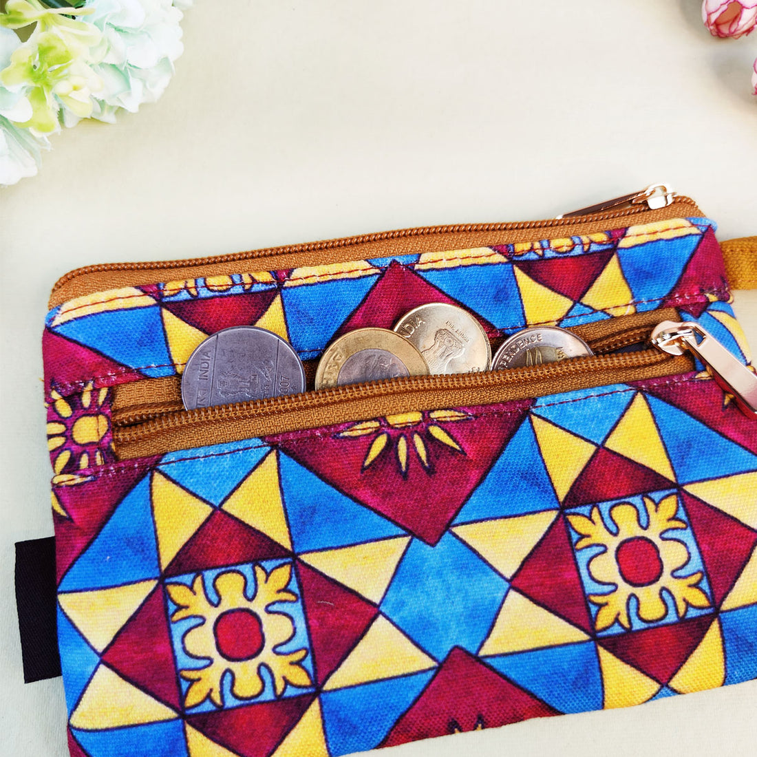 Long Mini Wallet-Blue Maroon Checks