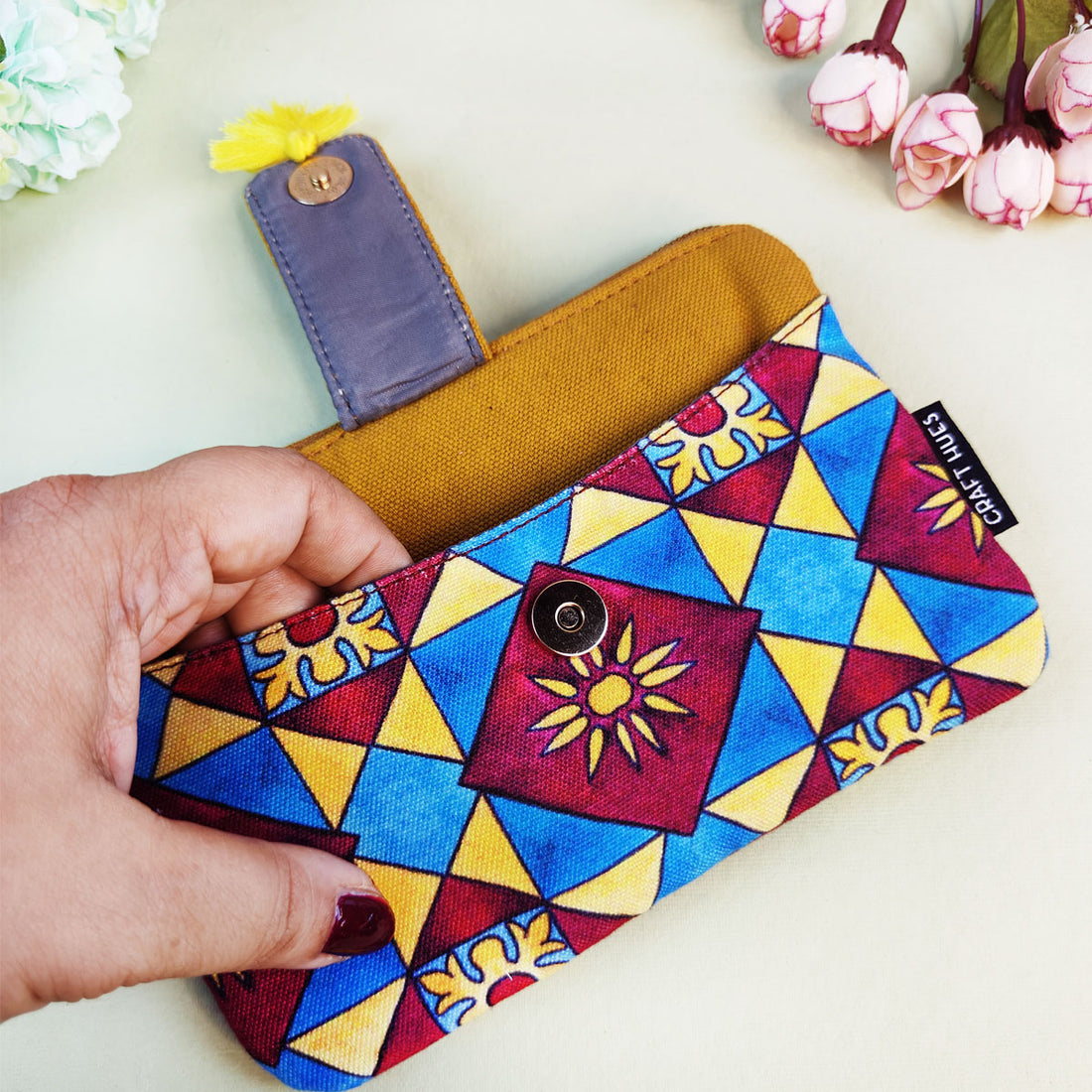 Long Mini Wallet-Blue Maroon Checks