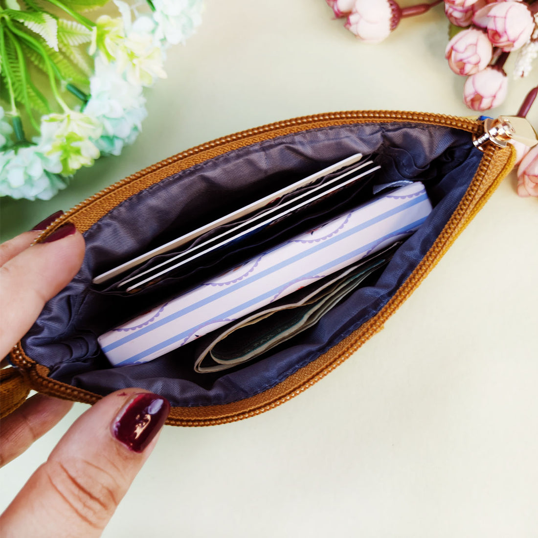 Long Mini Wallet-Blue Maroon Checks