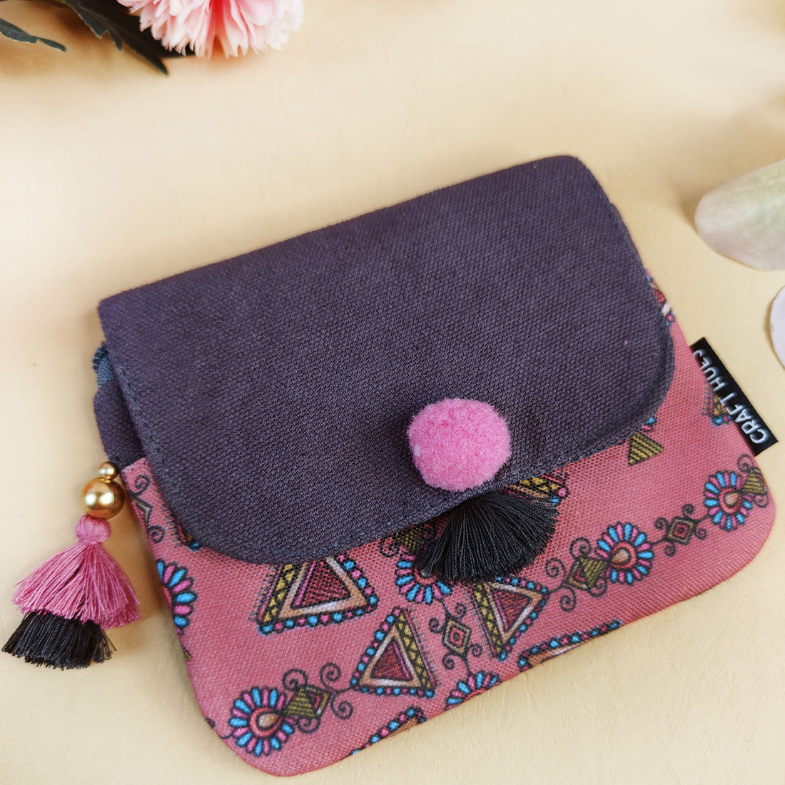 Maroon Triangle Godna Art Mini Wallet