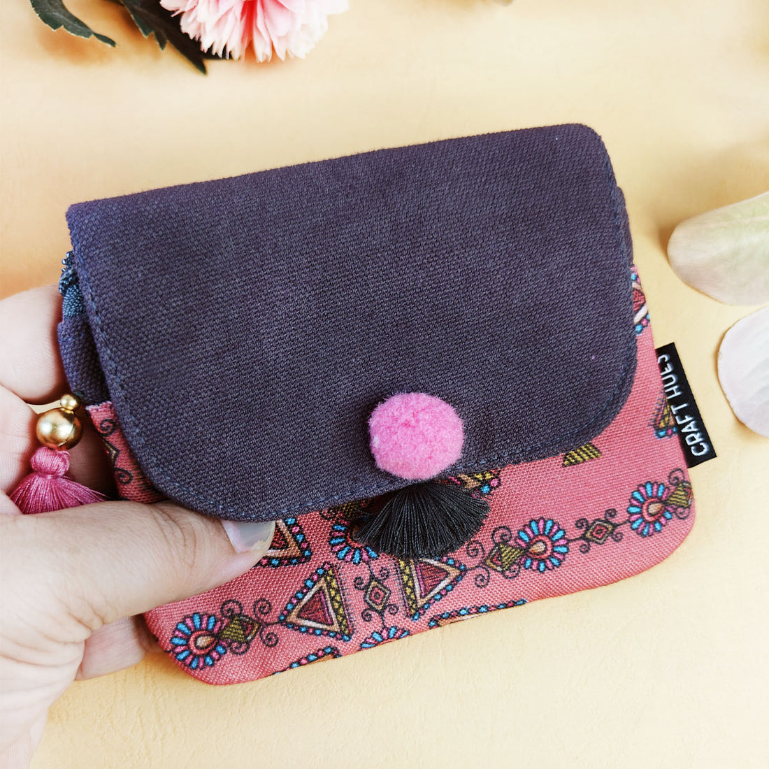 Maroon Triangle Godna Art Mini Wallet