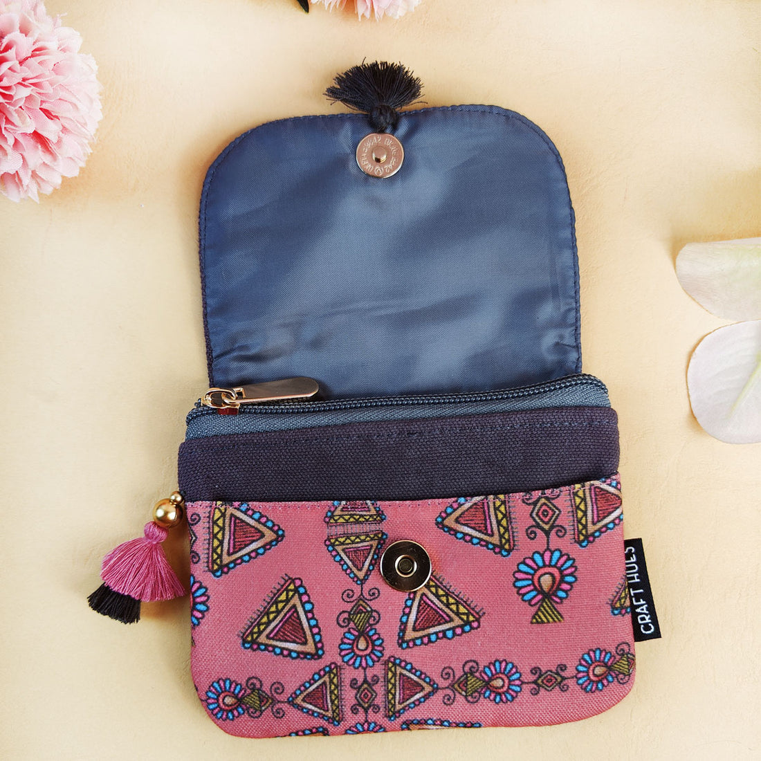 Maroon Triangle Godna Art Mini Wallet