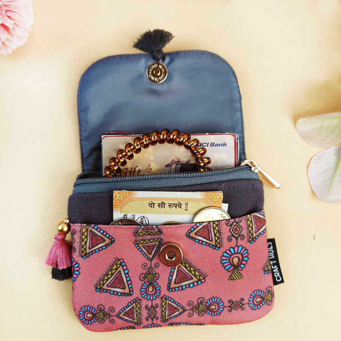 Maroon Triangle Godna Art Mini Wallet
