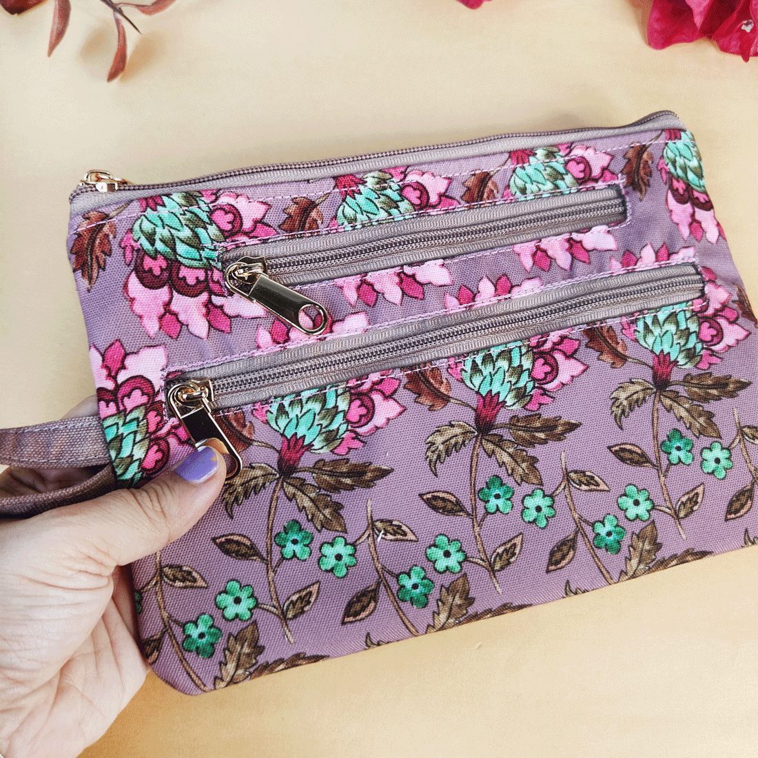 Multi-Purpose Pouch Combo-Mauve Garden-Green Knot