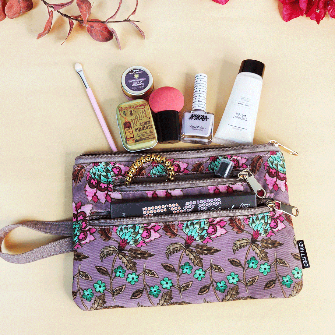 Multi-Purpose Pouch Combo-Gond Blue Bird- Mauve Garden