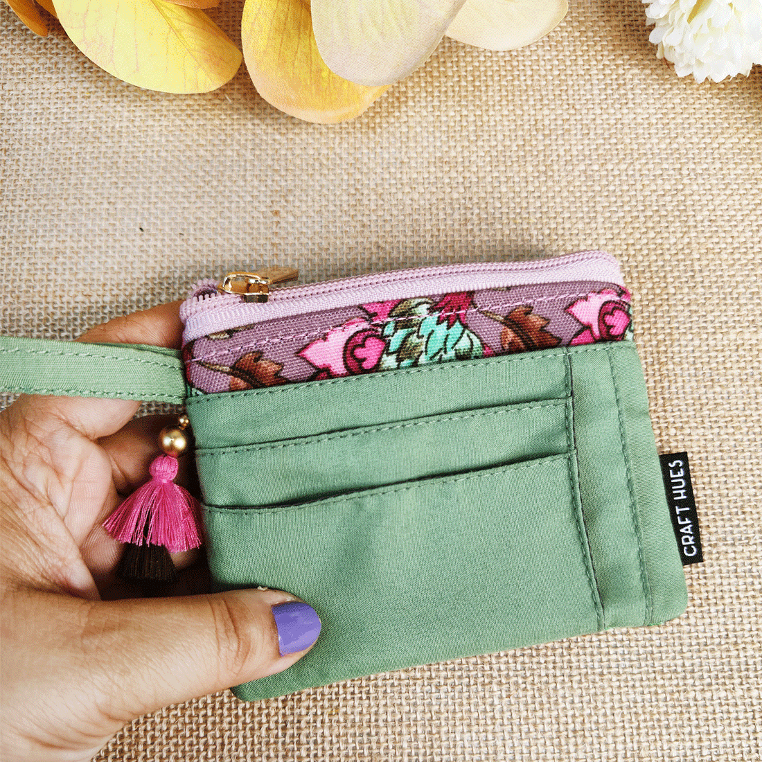 Mini Wallet front card Combo- Green & Pink