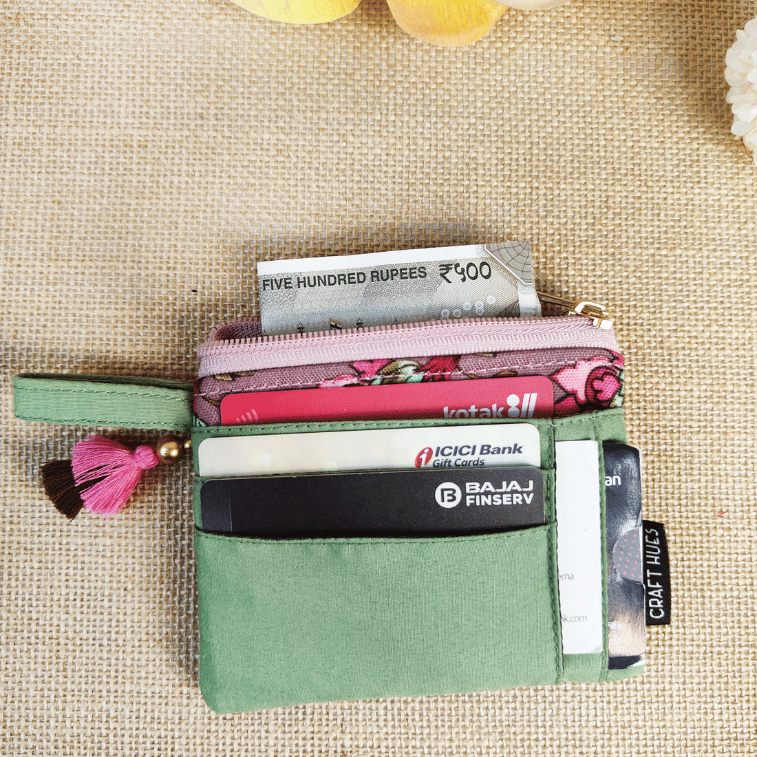 Mini Wallet front card Combo- Green & Pink