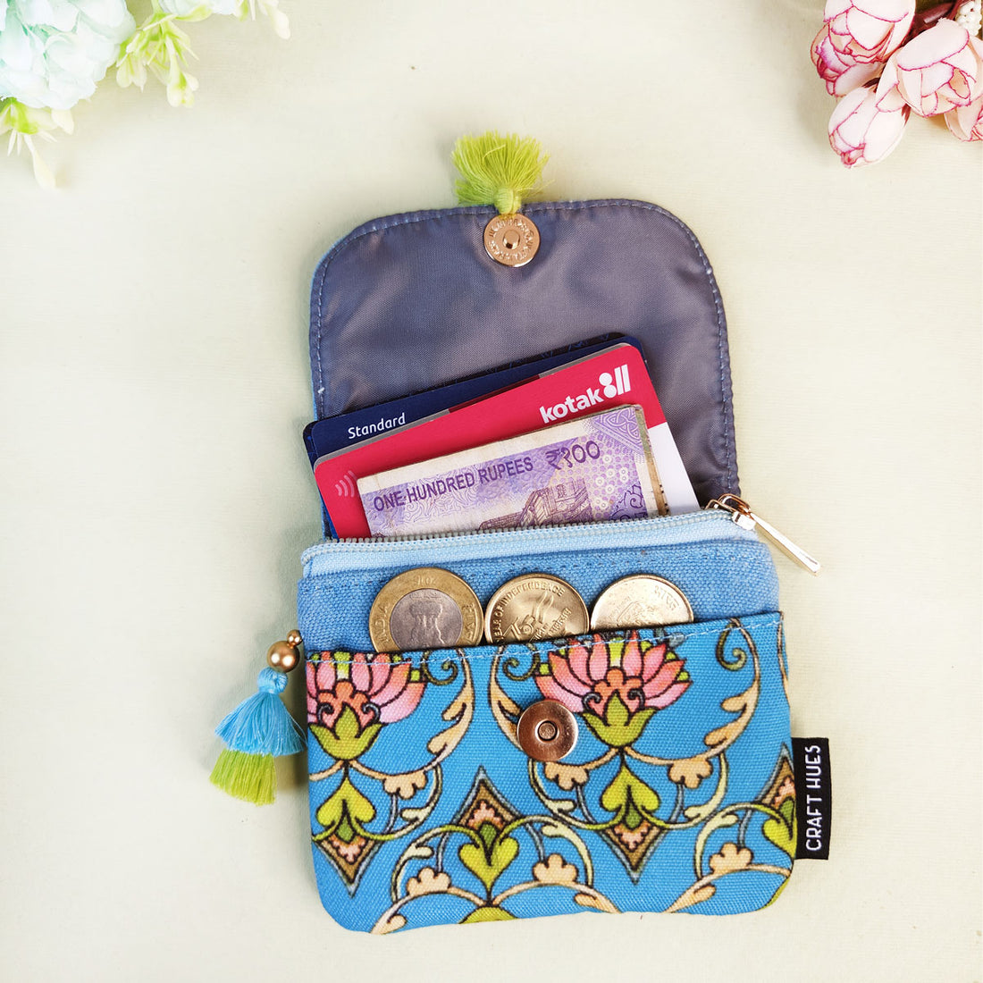 Mini Flap Wallet- Aqua Blue Persian