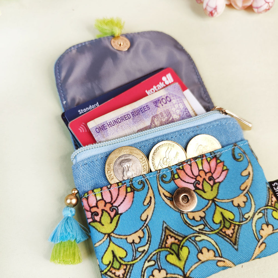 Mini Flap Wallet- Aqua Blue Persian