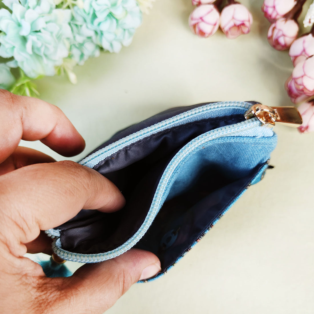 Mini Flap Wallet- Aqua Blue Persian