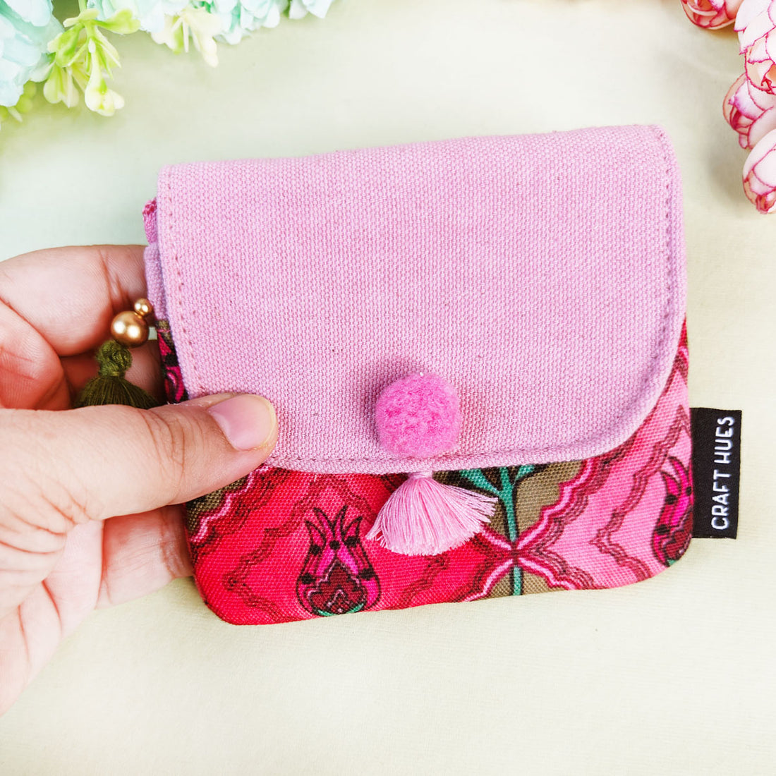 Mini Flap Wallet- Jaipuri Pink Lotus