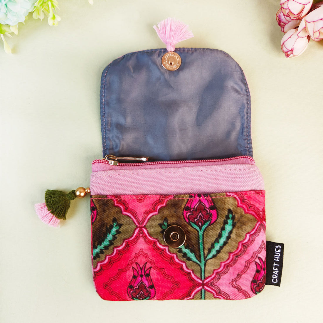 Mini Flap Wallet- Jaipuri Pink Lotus
