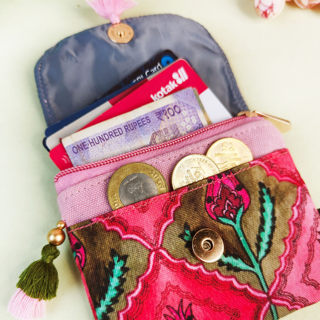 Mini Flap Wallet- Jaipuri Pink Lotus