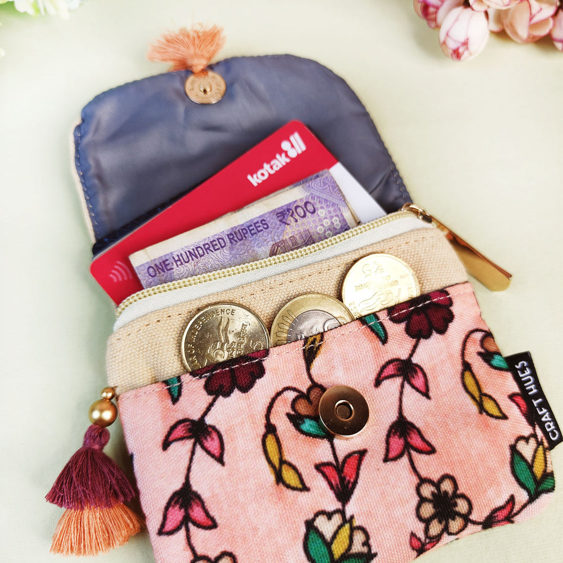 Mini Flap Wallet- Peach Maroon Bel