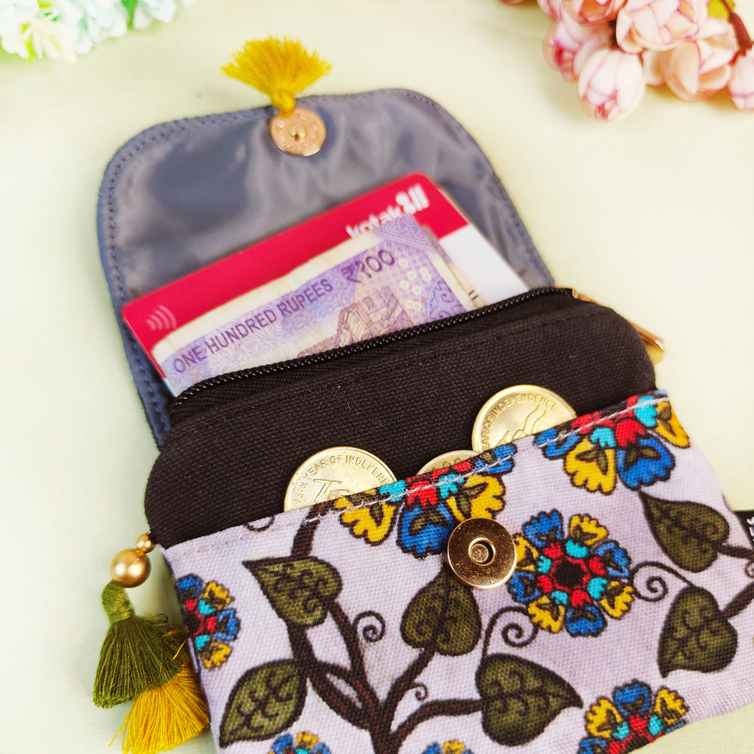 Mini Flap Wallet- Grey Chakra