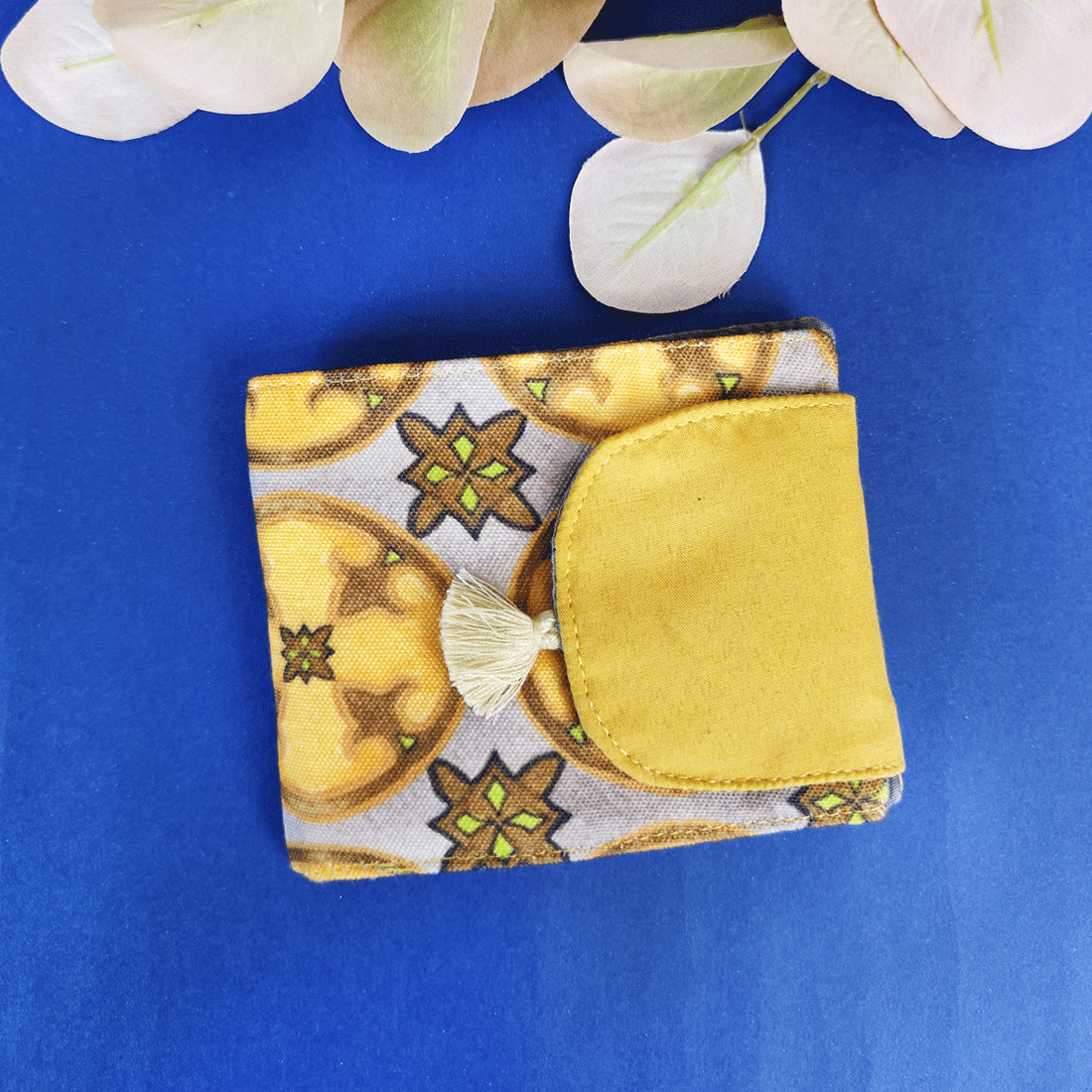 Mini Flap Wallet Combo- Mustard-peach floral